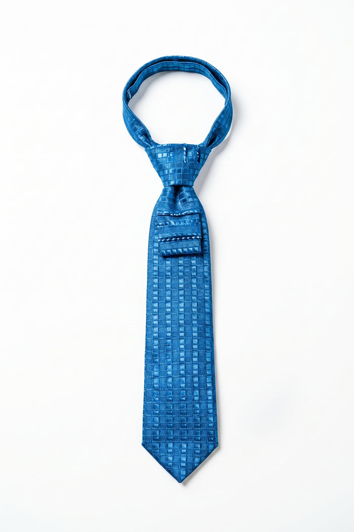 Classic Blue Woven Grid Pre-Tied Necktie