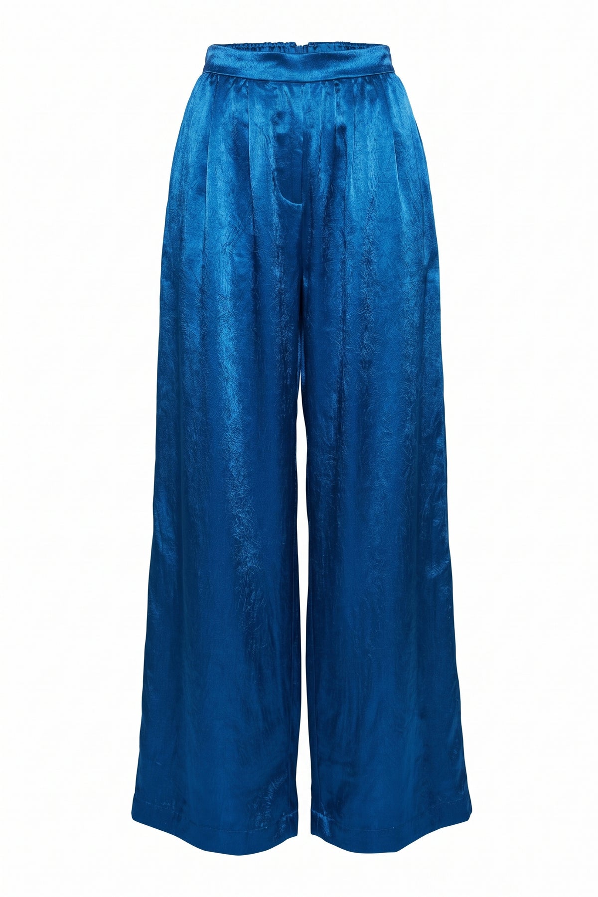 Sapphire Blue Satin Wide-Leg Trousers