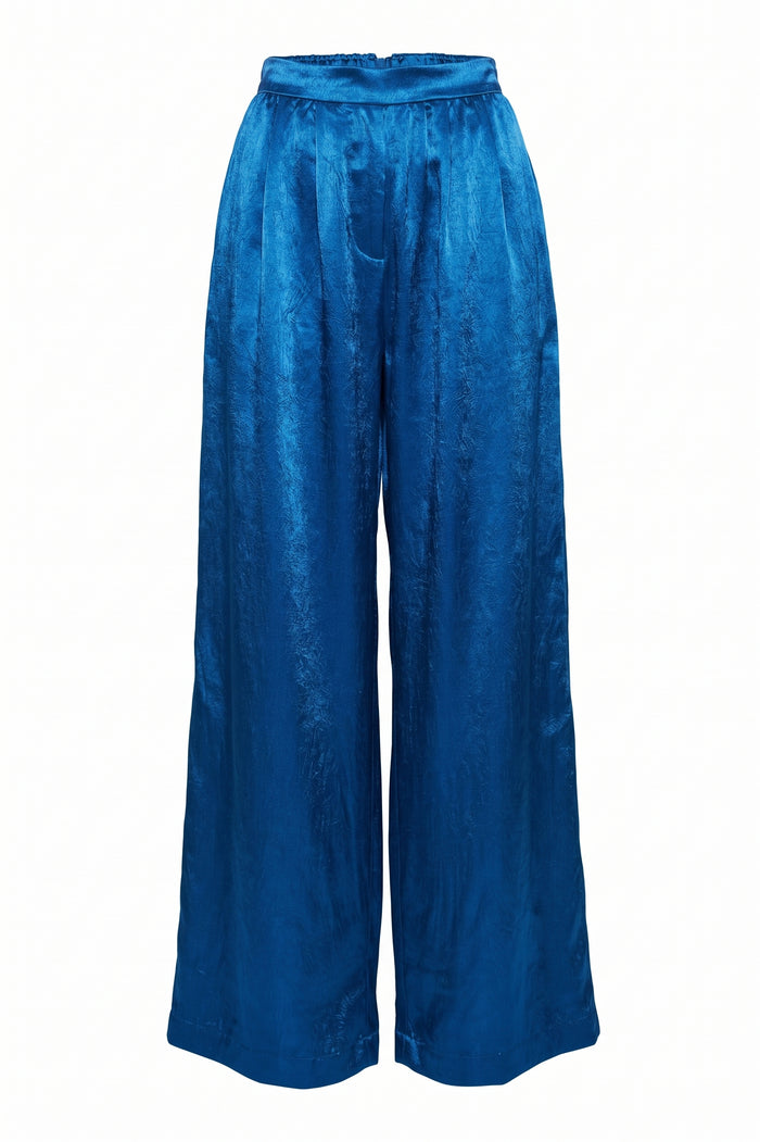 Sapphire Blue Satin Wide-Leg Trousers