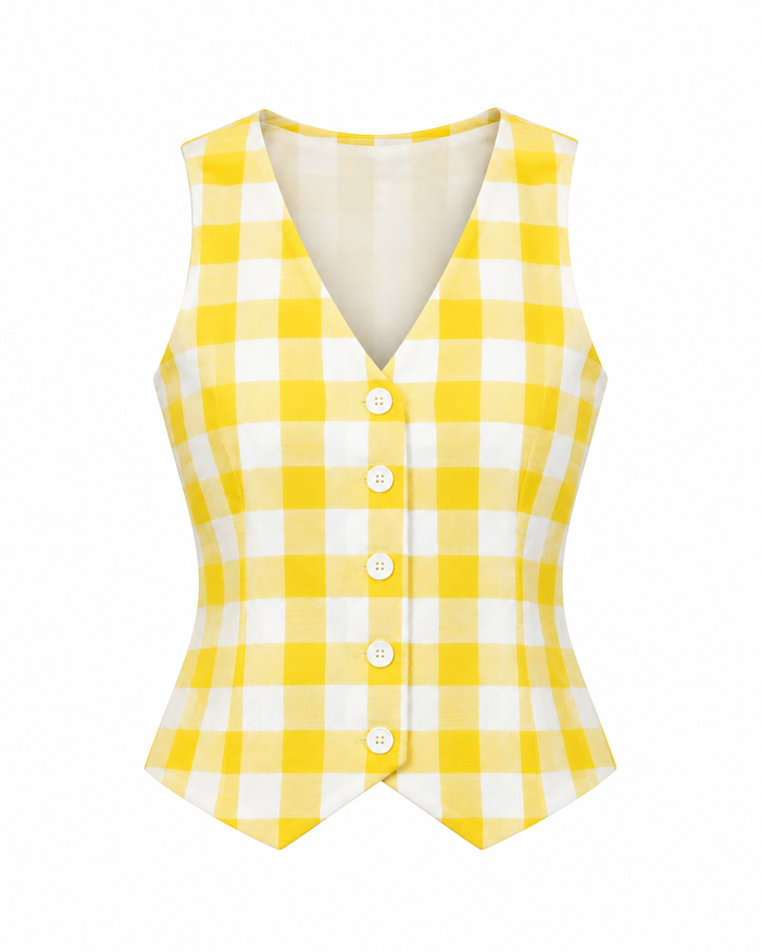 Yellow & White Gingham Tailored Vest
