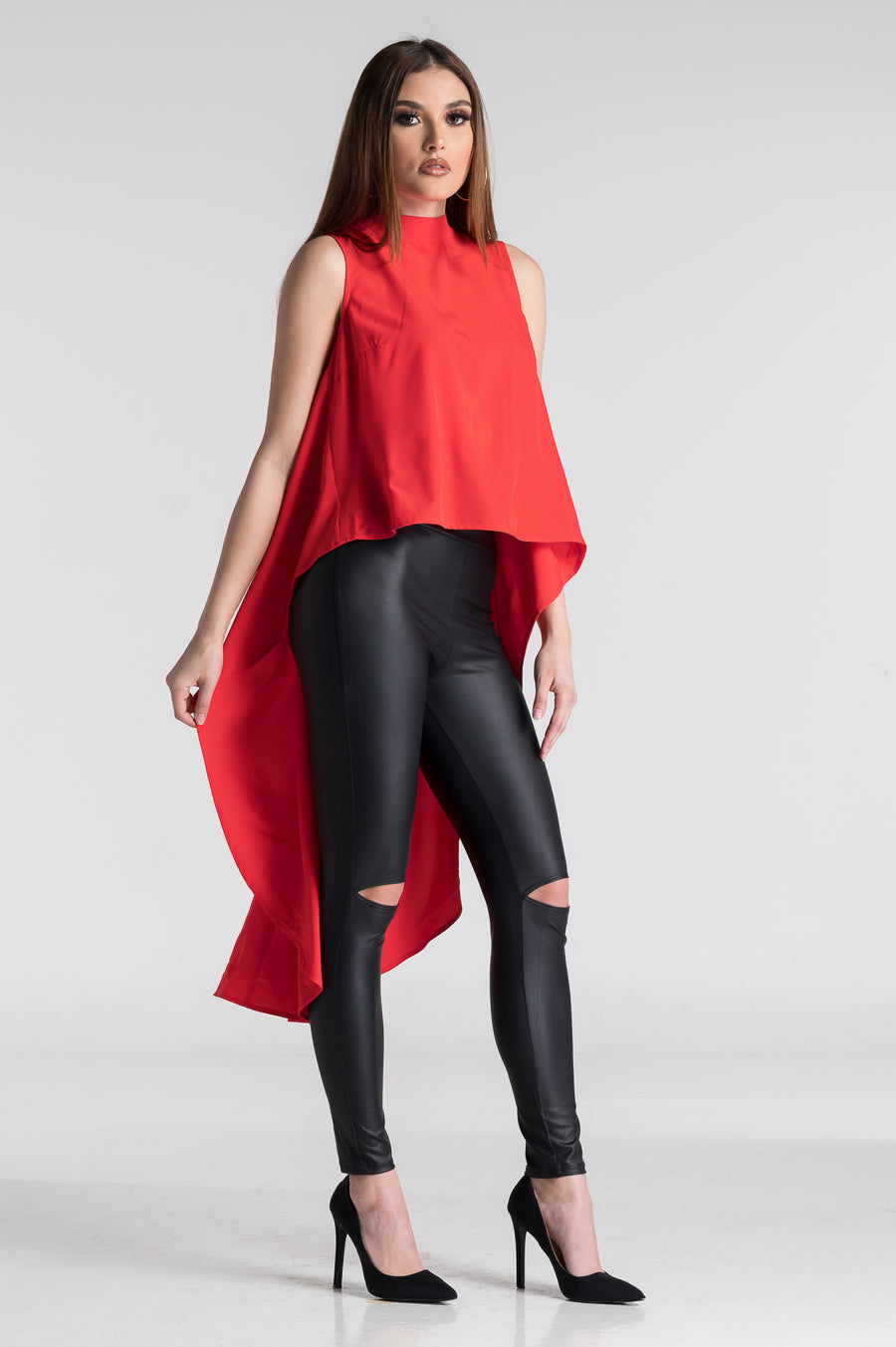 Berry Red Sleeveless High Low Top