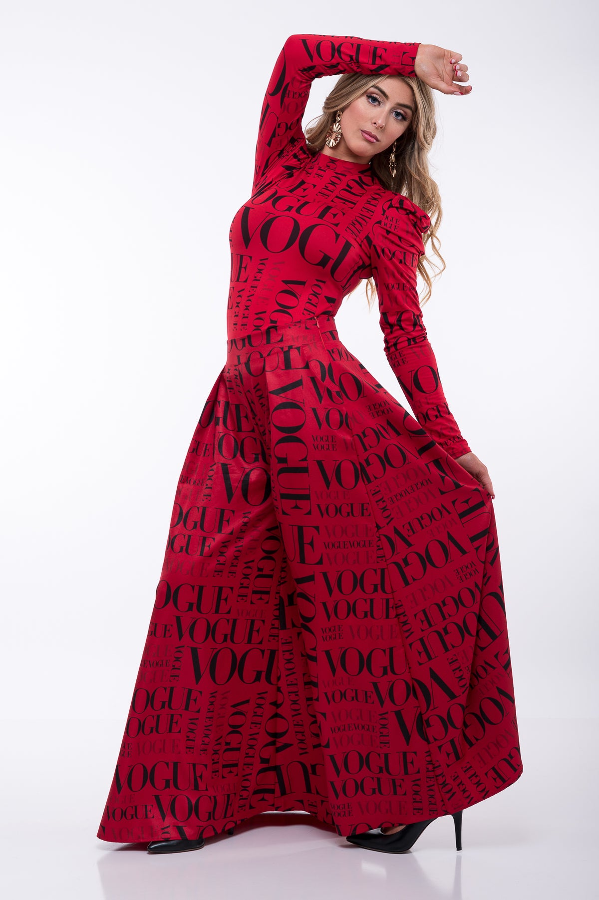VOGUE PRINT MOCK NECK LONG SLEEVE TOP
